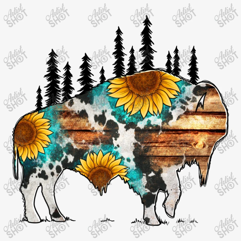 Western Bison With Sunflowers Ladies Fitted T-Shirt - Image 5