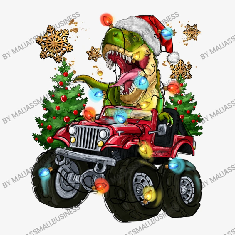 Christmas T-rex With Monster Truck Ladies Fitted T-Shirt - Image 5