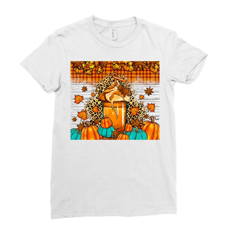 Pumpkin Spice Latte Leopard Ladies Fitted T-Shirt - Image 3