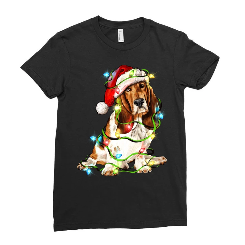 Christmas Basset Hound Dog Ladies Fitted T-Shirt - Image 3