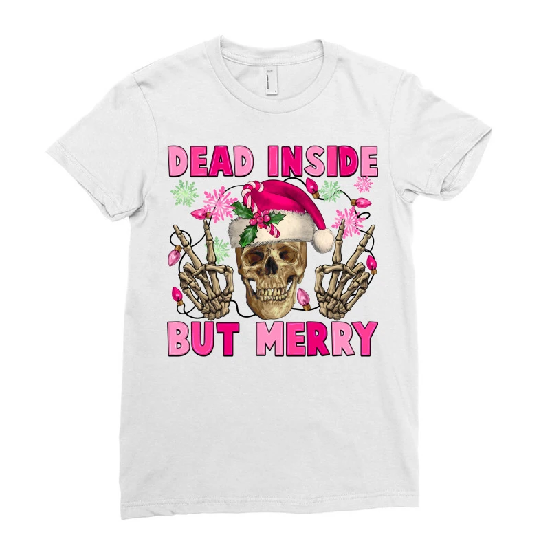 Dead Inside But Merry Pink Christmas Skeleton Ladies Fitted T-Shirt - Image 3