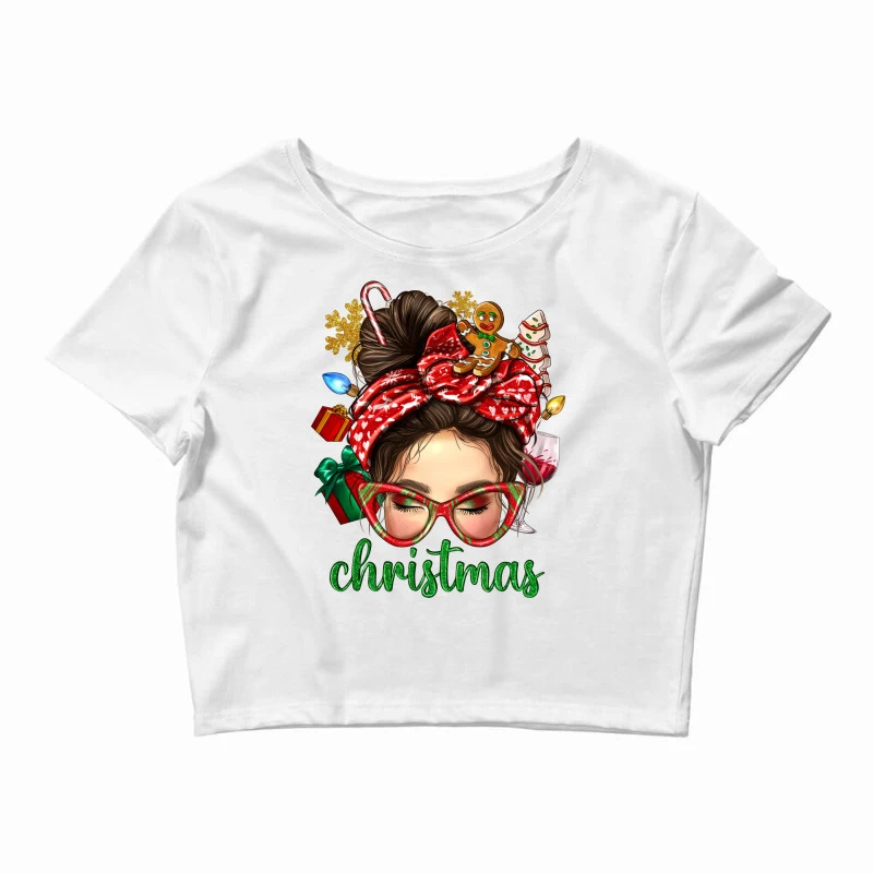 Christmas Messy Bun With Gingerbread Man Crop Top