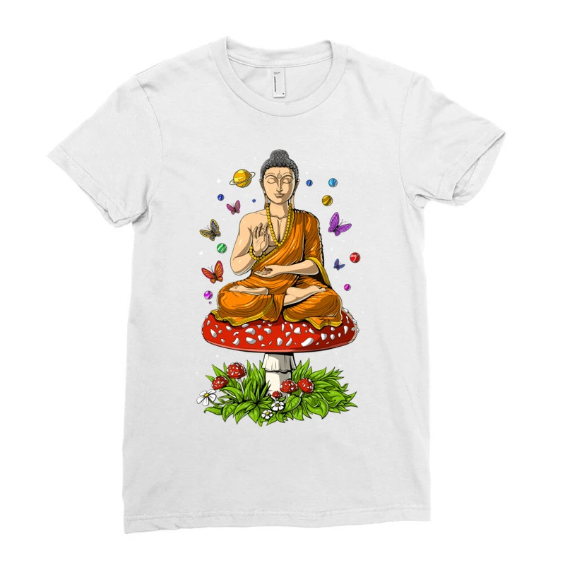 Buddha Magic Mushrooms Meditation Ladies Fitted T-Shirt - Image 3