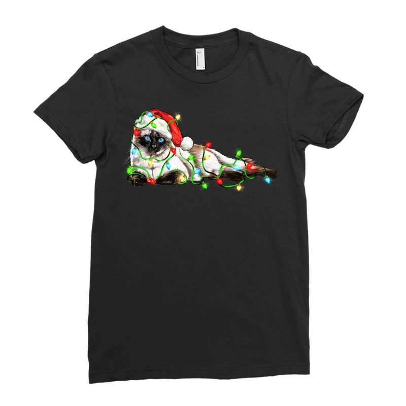 Christmas Siamese Cat Ladies Fitted T-Shirt - Image 3
