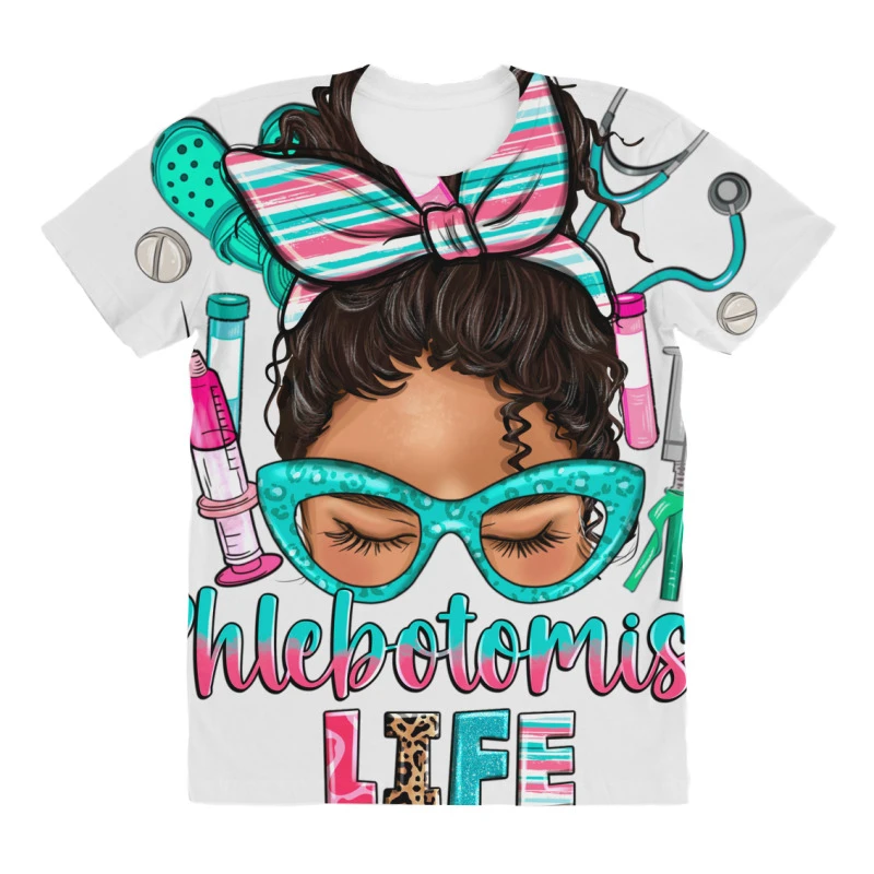 Phlebotomist Life Messy Bun All Over Women's T-shirt - Image 3