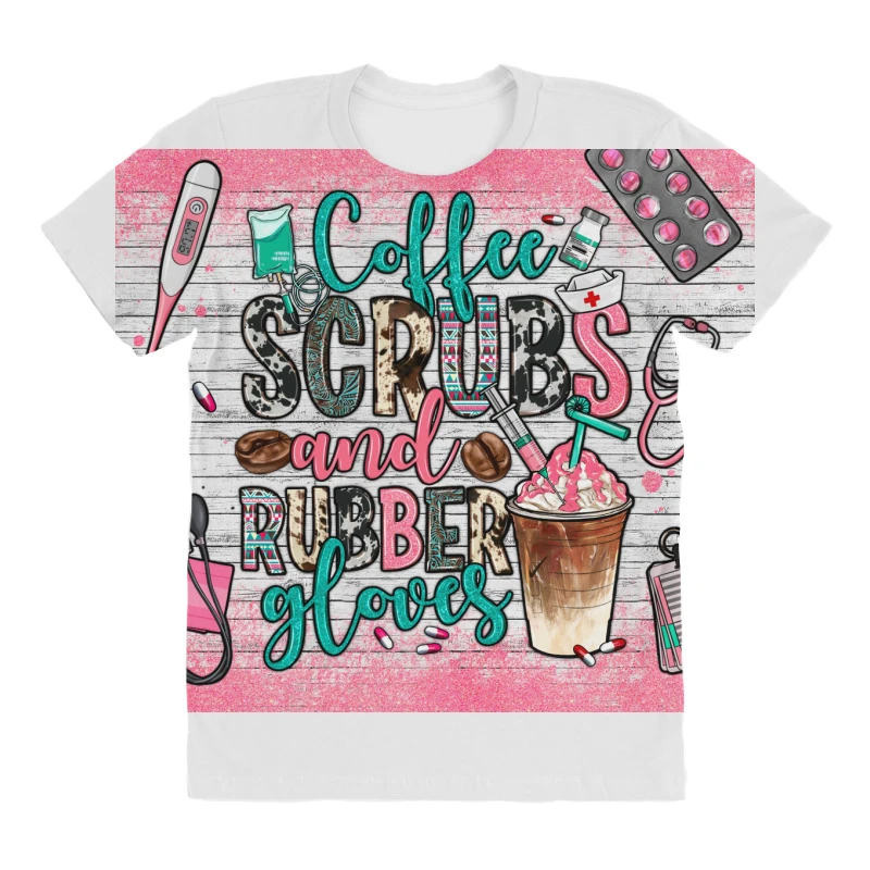 Coffee Scrubs And Rubber Gloves All Over Women's T-shirt - Image 3