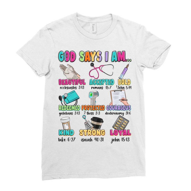 God Says I Am Ladies Fitted T-Shirt - Image 3