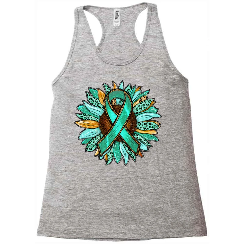 Ovarian Liver Cancer Awareness Sunflower Racerback Tank - Image 3