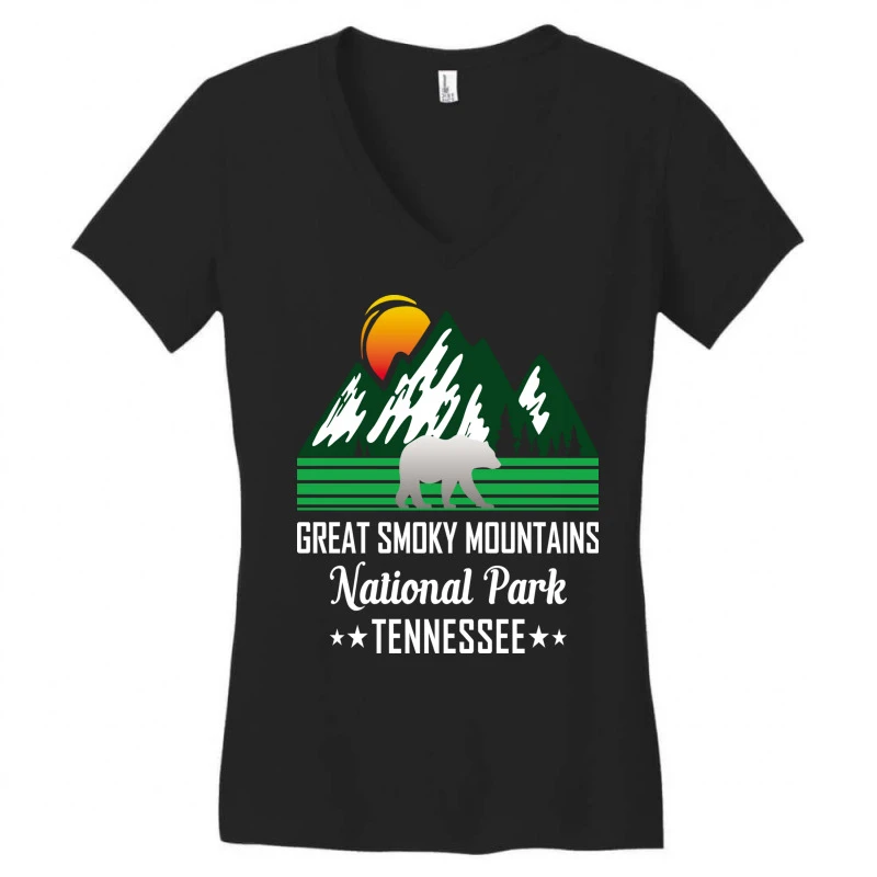 Vintage Great Smoky Mountains National Park Tennes Women's V-Neck T-Shirt - Image 3