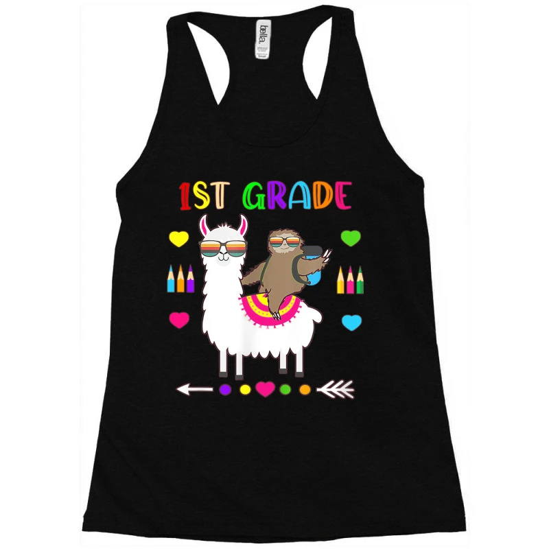Sloth Llama 1st Grade Squad Teacher Student Back T Racerback Tank - Image 3