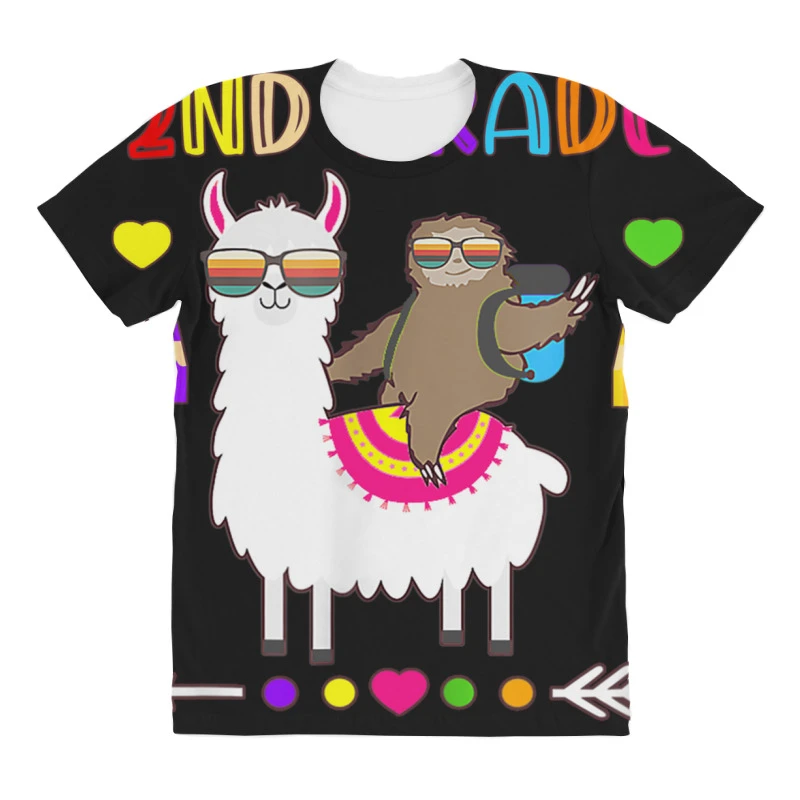Sloth Llama 2nd Grade Squad Teacher Student Back T All Over Women's T-shirt - Image 3