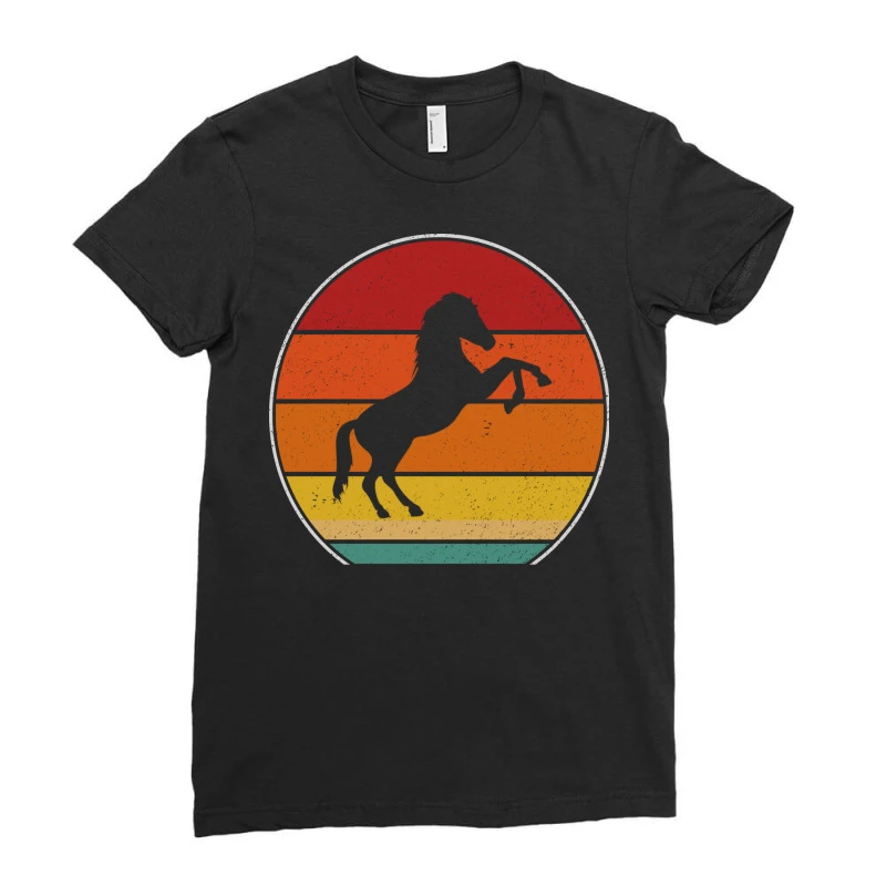 Retro Vintage Horse Silhouette Horseback Riding 60 Ladies Fitted T-Shirt - Image 3