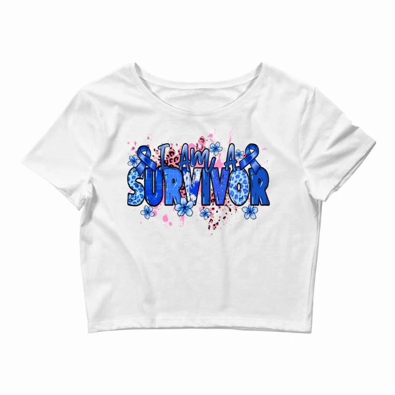 I Am A Survivor Colon Cancer Blue Ribbon Crop Top
