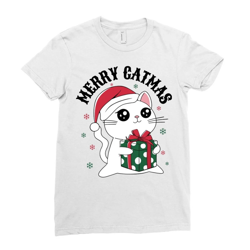 Merry Catmas Ladies Fitted T-Shirt - Image 3