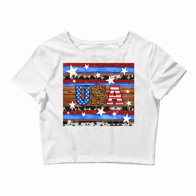 Western USA With American Flag Stars Crop Top