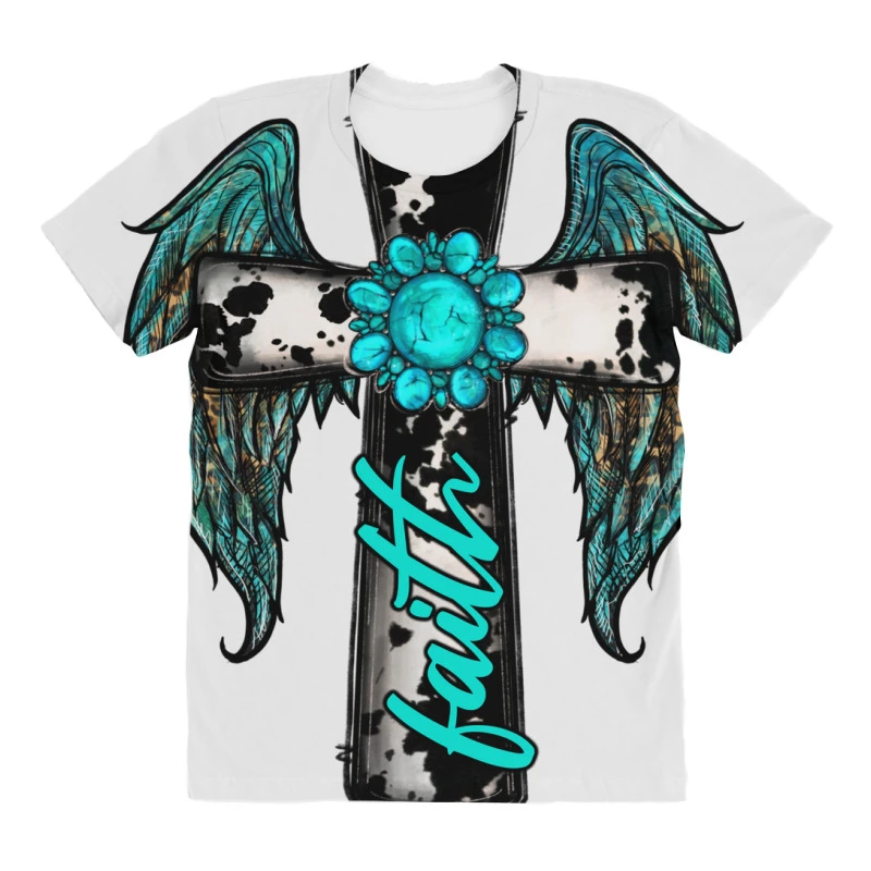 Gemstone Faith Cross Wings All Over Women's T-shirt - Image 3