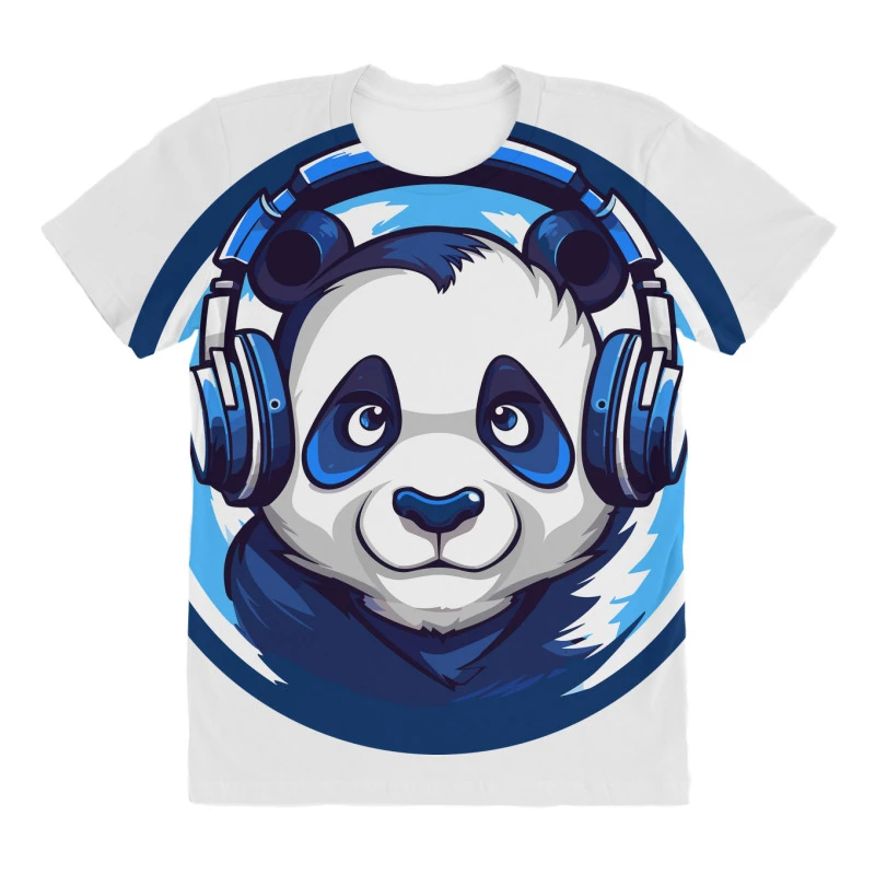 Panda Blue Headphones All Over Women's T-shirt - Image 3