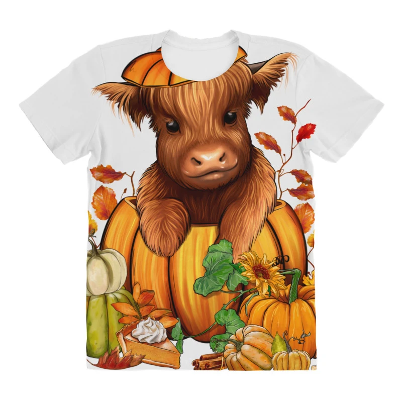 Fall Autumn Heifer Pumpkin All Over Women's T-shirt - Image 3
