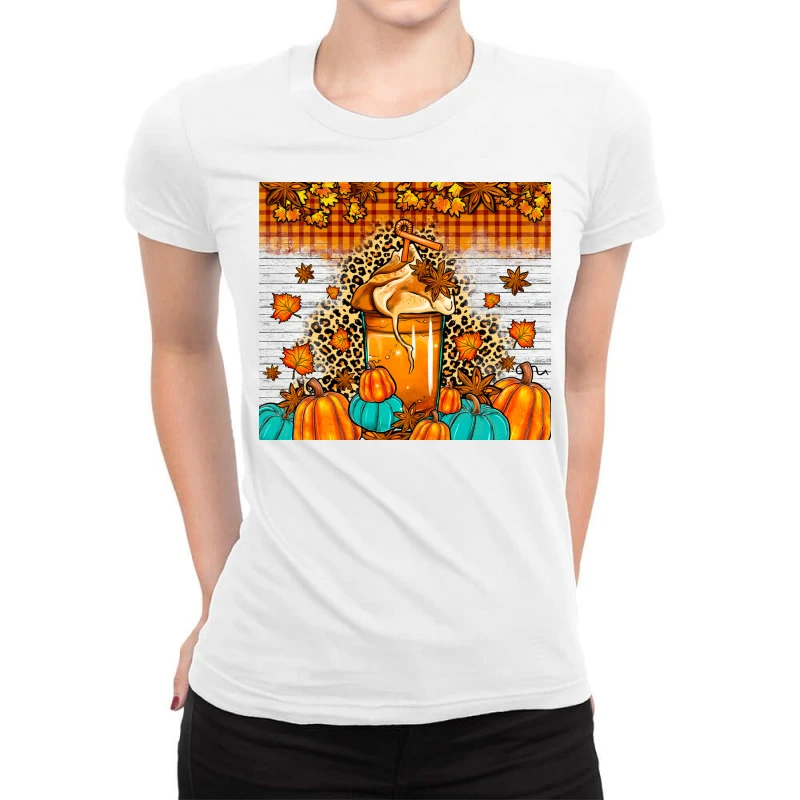 Pumpkin Spice Latte Leopard Ladies Fitted T-Shirt