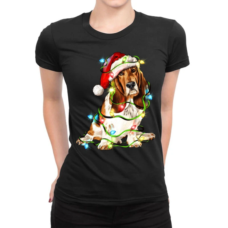 Christmas Basset Hound Dog Ladies Fitted T-Shirt