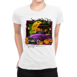 Halloween Farm Truck Ladies Fitted T-Shirt