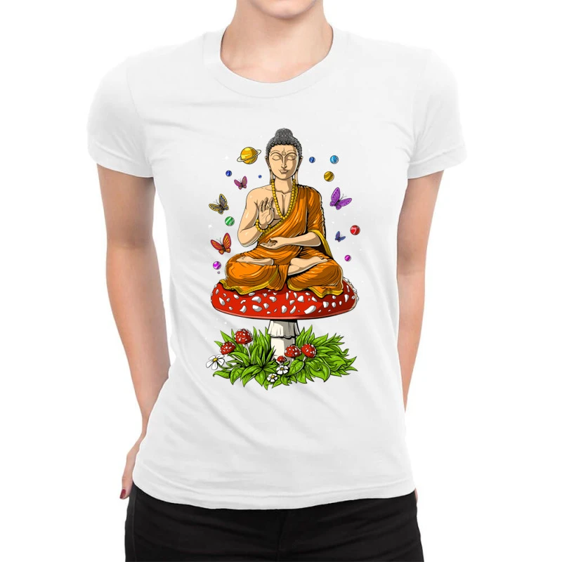 Buddha Magic Mushrooms Meditation Ladies Fitted T-Shirt