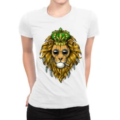 Lion Stoner Smoking Weed Ladies Fitted T-Shirt