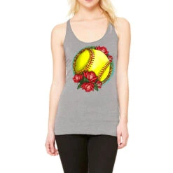 Western Softball With Roses Racerback Tank