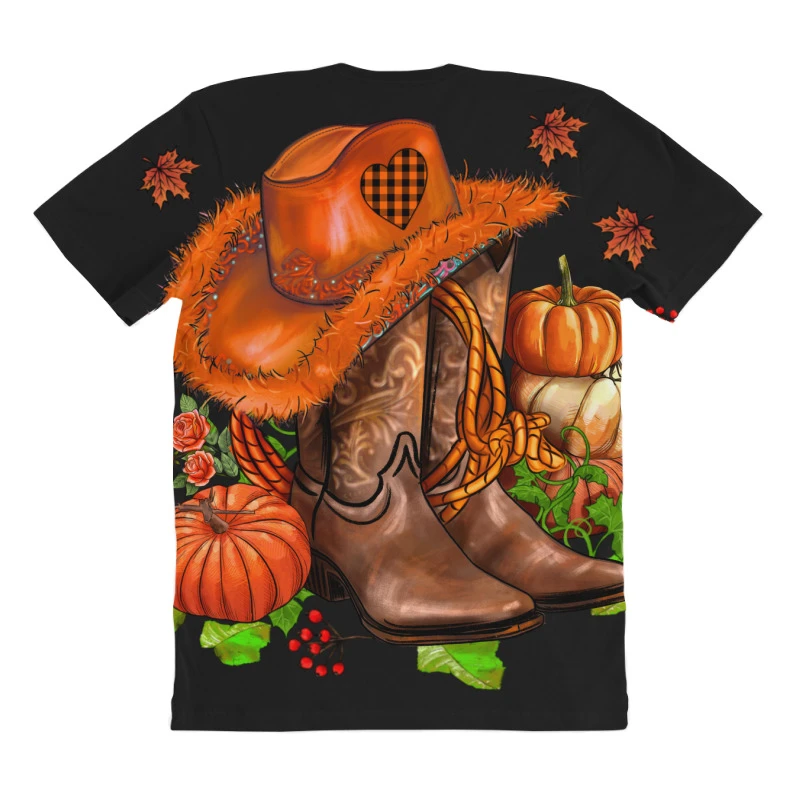 Fall Pumpkins Cowgirl And Roses All Over Women's T-shirt - Image 4
