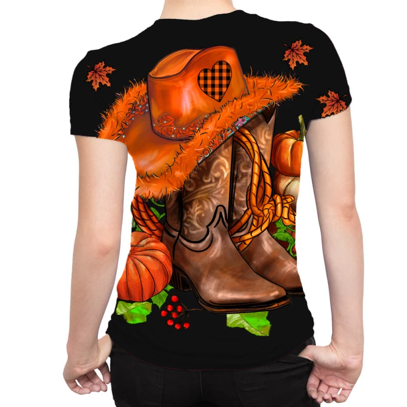 Fall Pumpkins Cowgirl And Roses All Over Women's T-shirt - Image 2