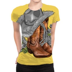 Gray Cowgirl And Roses All Over Women's T-shirt