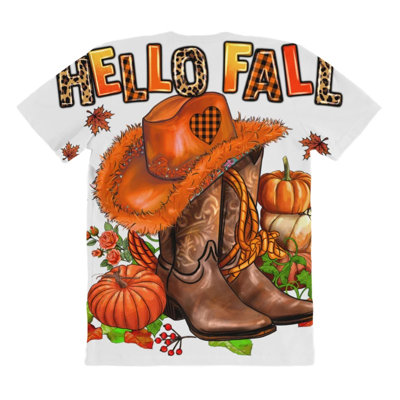 Hello Fall Pumpkins Cowgirl And Roses All Over Women's T-shirt - Image 4
