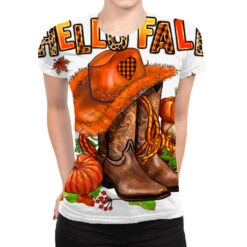 Hello Fall Pumpkins Cowgirl And Roses All Over Women's T-shirt