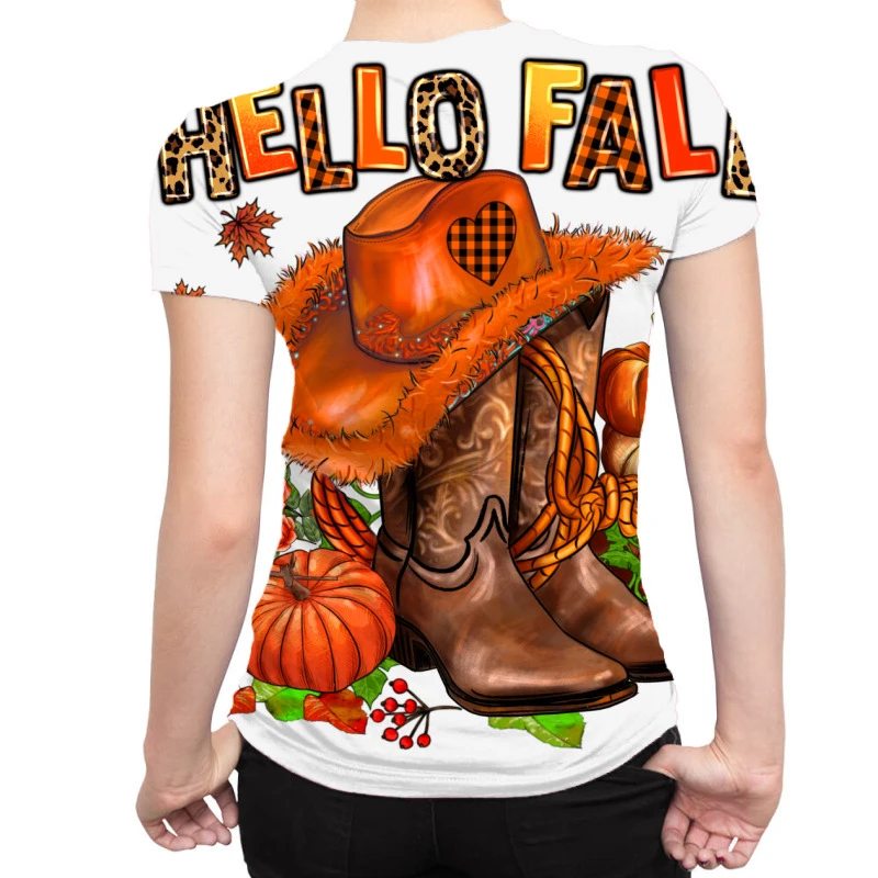Hello Fall Pumpkins Cowgirl And Roses All Over Women's T-shirt - Image 2