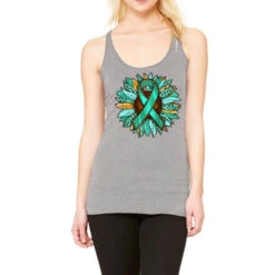 Ovarian Liver Cancer Awareness Sunflower Racerback Tank