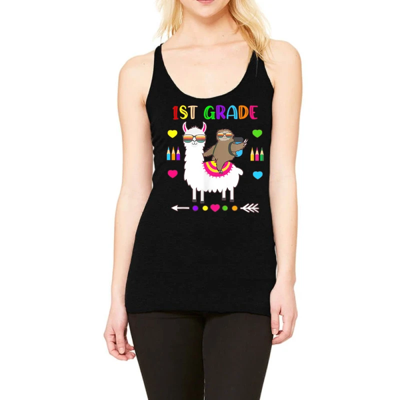 Sloth Llama 1st Grade Squad Teacher Student Back T Racerback Tank
