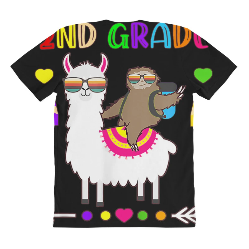 Sloth Llama 2nd Grade Squad Teacher Student Back T All Over Women's T-shirt - Image 4