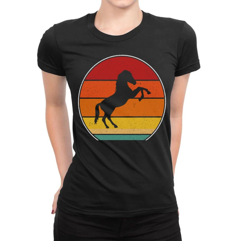 Retro Vintage Horse Silhouette Horseback Riding 60 Ladies Fitted T-Shirt