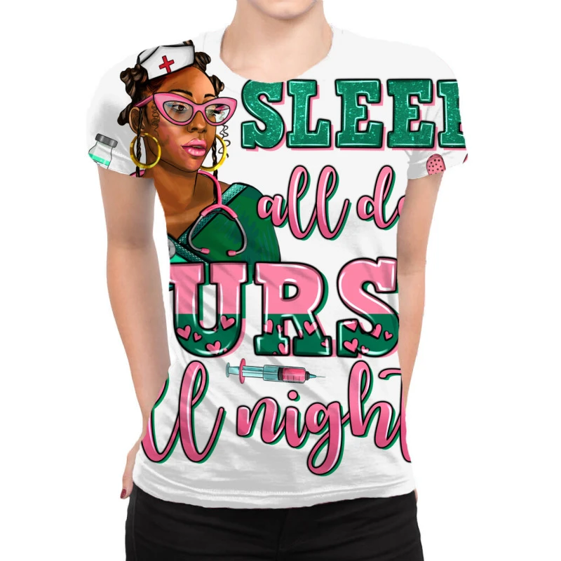 Afro Nurse Sleep All Day Nurse All Night All Over Women's T-shirt