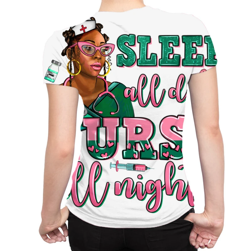 Afro Nurse Sleep All Day Nurse All Night All Over Women's T-shirt - Image 2