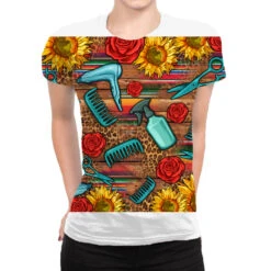 Western Sunflowers Hair Stylists Elementary All Over Women's T-shirt