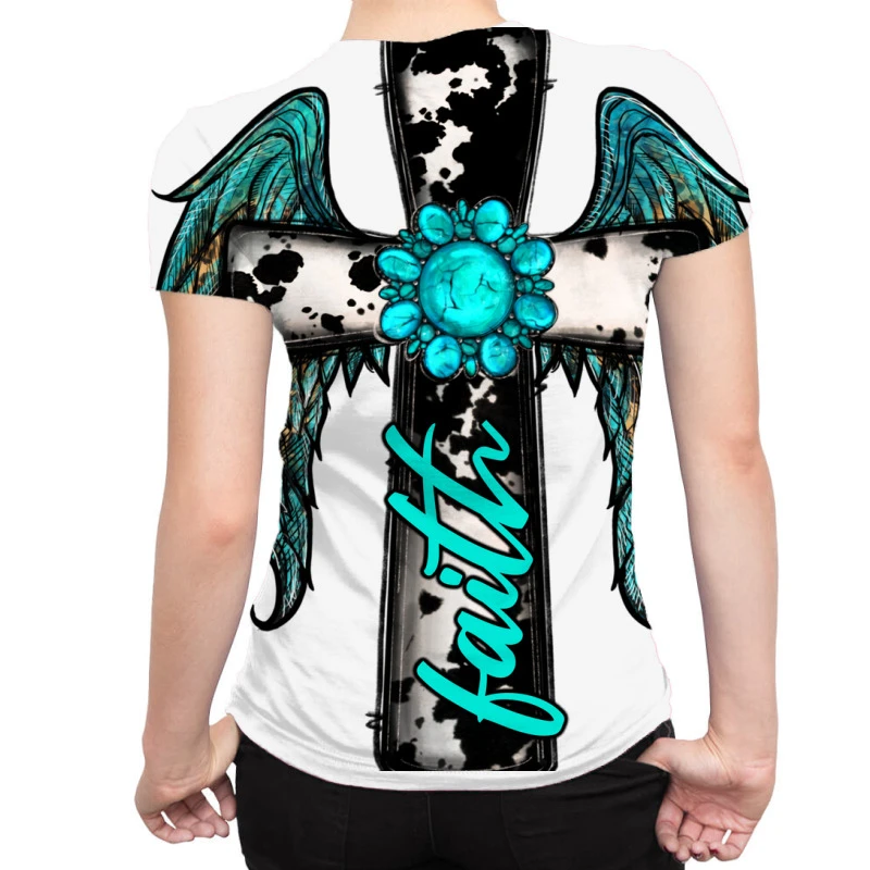 Gemstone Faith Cross Wings All Over Women's T-shirt - Image 2