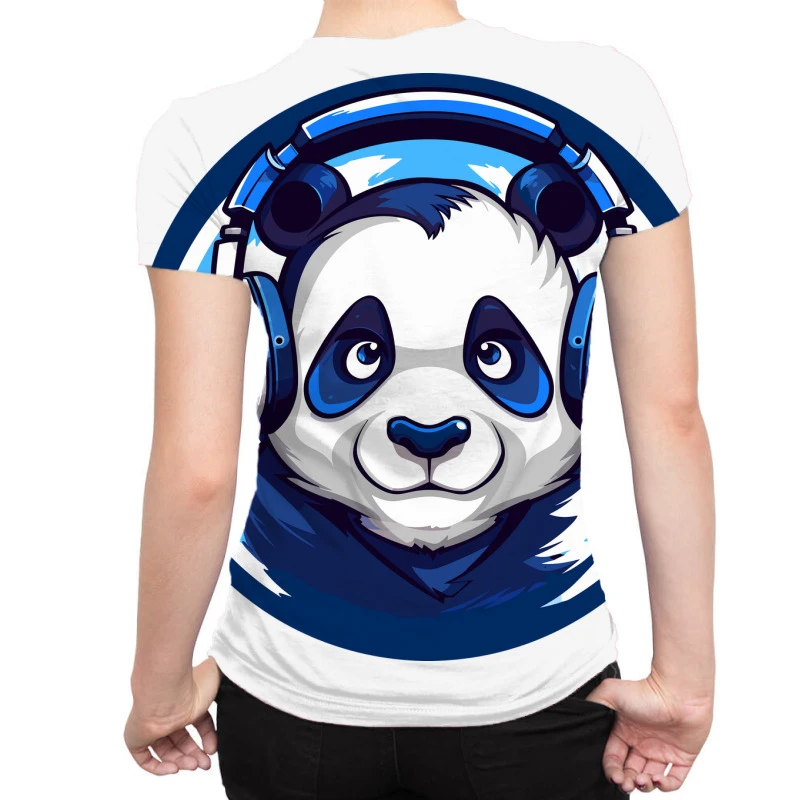 Panda Blue Headphones All Over Women's T-shirt - Image 2